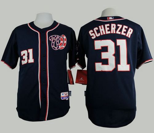 Nationals #31 Max Scherzer Navy Blue Cool Base Stitched MLB Jersey - Click Image to Close